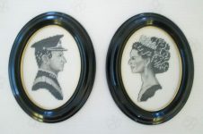 (2) Framed, hand embroided portraits of Sonja & Harald, 1975 (ca. 18 x 14 cm)