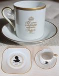 (2) Set of cup (6 x 6 cm), saucer (11 cm), side plate (15 cm) - Queen Silvia on occasion of birth of Victoria, 1977 (Hackefors Porslin)